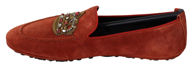 Orange Leather Crystal Crown  Loafers Shoes Dolce & Gabbana