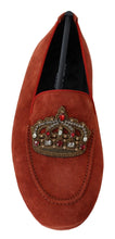 Orange Leather Crystal Crown  Loafers Shoes Dolce & Gabbana