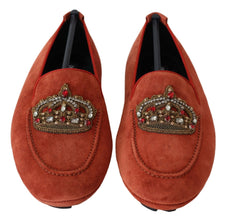 Orange Leather Crystal Crown  Loafers Shoes Dolce & Gabbana