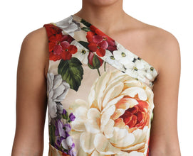 Print Silk Stretch One Shoulder Dress Floral Dolce & Gabbana