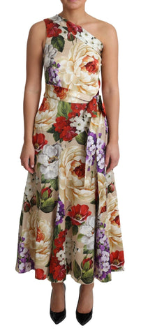 Print Silk Stretch One Shoulder Dress Floral Dolce & Gabbana
