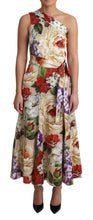 Print Silk Stretch One Shoulder Dress Floral Dolce & Gabbana