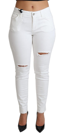 White Tattered Skinny Denim Cotton Stretch Jeans Dolce & Gabbana