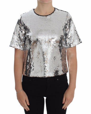 Silver Sequined Crewneck Blouse T-shirt Top Dolce & Gabbana