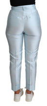 Light Blue Silk Cropped Tapered Trouser Pants Dolce & Gabbana