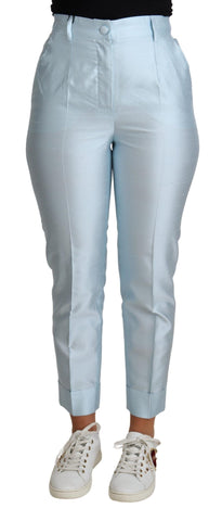 Light Blue Silk Cropped Tapered Trouser Pants Dolce & Gabbana