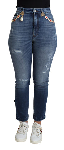 Blue Embellished Skinny Trouser Cotton Jeans Dolce & Gabbana