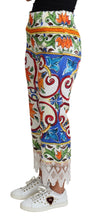 Multicolor Majolica Print Trouser  Cotton Pants Dolce & Gabbana