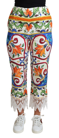 Multicolor Majolica Print Trouser  Cotton Pants Dolce & Gabbana