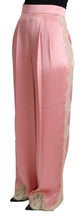 Pink Lace Trimmed Silk Satin Wide Legs Pants Dolce & Gabbana
