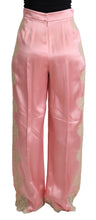Pink Lace Trimmed Silk Satin Wide Legs Pants Dolce & Gabbana