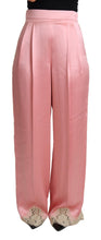 Pink Lace Trimmed Silk Satin Wide Legs Pants Dolce & Gabbana