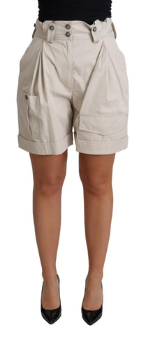 Beige Cotton Pleated High Waist Casual Shorts Dolce & Gabbana