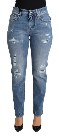 Blue Tattered Skinny Denim Cotton Blend Jeans Dolce & Gabbana