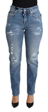 Blue Tattered Skinny Denim Cotton Blend Jeans Dolce & Gabbana