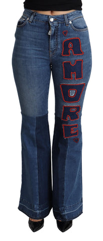 Blue Amore Patch Boot Cut Cotton Stretch Pant Dolce & Gabbana