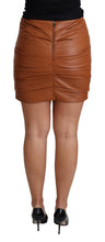 Brown Lambskin High Waist Mini Pleated Skirt Dolce & Gabbana