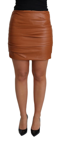 Brown Lambskin High Waist Mini Pleated Skirt Dolce & Gabbana