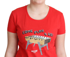 Red Cotton Come Play 4 Us Print Tops Blouse T-shirt Moschino