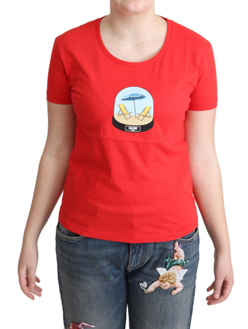 Red Printed Cotton Short Sleeves Tops Blouse T-shirt Moschino