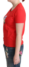 Red Printed Cotton Short Sleeves Tops Blouse T-shirt Moschino