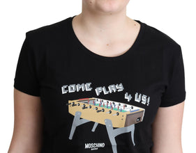 Black Cotton Come Play 4 Us Print Tops T-shirt Moschino