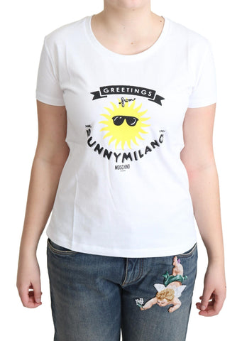White Cotton Sunny Milano Print T-shirt Moschino
