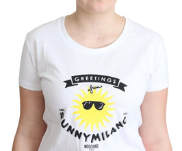 White Cotton Sunny Milano Print T-shirt Moschino