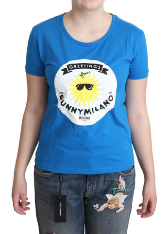 Blue Cotton Sunny Milano Print Tops T-shirt Moschino