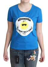 Blue Cotton Sunny Milano Print Tops T-shirt Moschino
