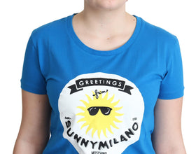 Blue Cotton Sunny Milano Print Tops T-shirt Moschino