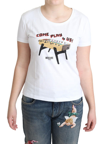 White Cotton Come Play 4 Us Print Tops T-shirt Moschino