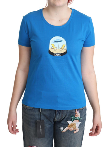 Blue Printed Cotton Short Sleeves Tops T-shirt Moschino