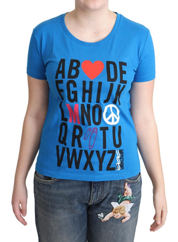 Blue Cotton Alphabet Letter Print Tops Moschino