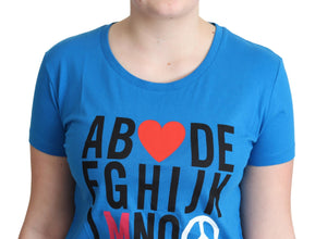Blue Cotton Alphabet Letter Print Tops Moschino
