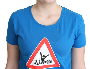 Blue Cotton Swim Graphic Triangle T-shirt Moschino