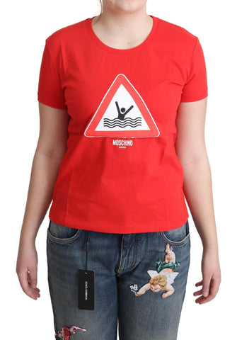 Red Cotton Swim Graphic Triangle Print  T-shirt Moschino