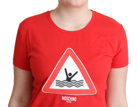 Red Cotton Swim Graphic Triangle Print  T-shirt Moschino