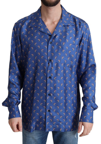 Blue Beach Chair Umbrella Print Silk Shirt Dolce & Gabbana