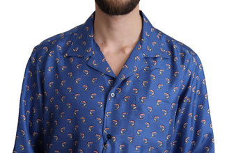 Blue Beach Chair Umbrella Print Silk Shirt Dolce & Gabbana