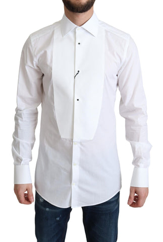 White Bib Cotton Poplin Men Formal Shirt Dolce & Gabbana
