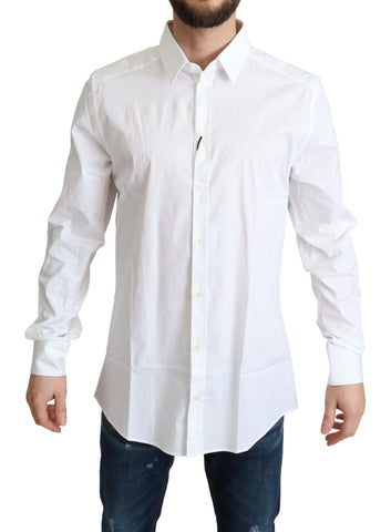White Cotton Stretch Men Dress Formal Shirt Dolce & Gabbana
