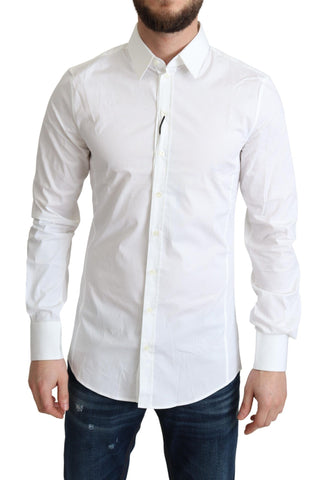 White Cotton Stretch Men Formal SICILIA Shirt Dolce & Gabbana