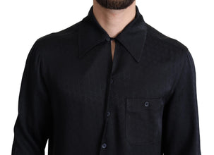 Black Jacquard Silk Casual Button Down Shirt Dolce & Gabbana
