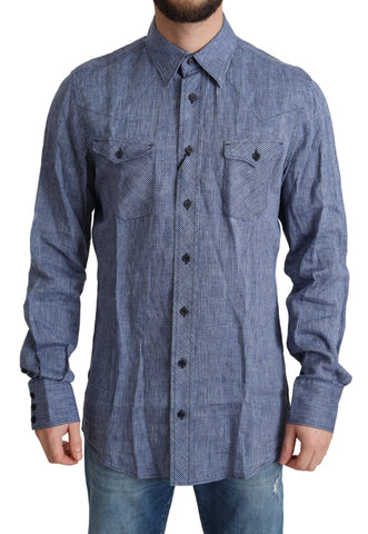 Blue Stripes Men Casual Button Down Shirt Dolce & Gabbana