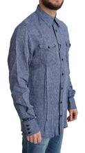 Blue Stripes Men Casual Button Down Shirt Dolce & Gabbana