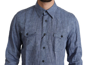 Blue Stripes Men Casual Button Down Shirt Dolce & Gabbana