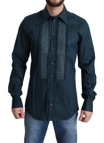 Blue Placket Cotton Dress Formal Shirt Dolce & Gabbana