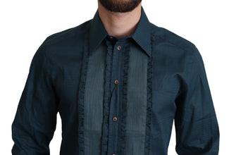 Blue Placket Cotton Dress Formal Shirt Dolce & Gabbana
