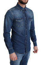 Blue Cotton Stretch Long Sleeves Denim Shirt Dolce & Gabbana